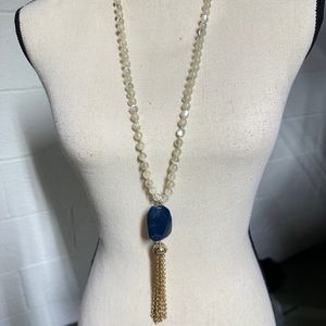 Long pendant, white, blue, gold
